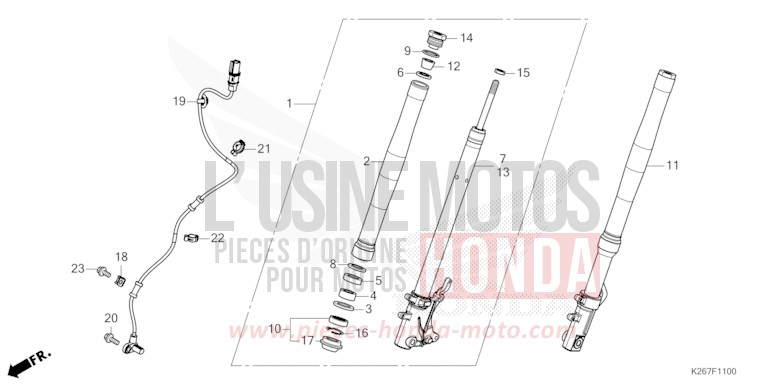 FOURCHETTE AVANT de MSX GROM A MAT GUNPOWDER BLACK METALLIC (NH436) 2022